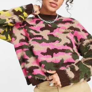The Ragged Priest camo textured intarsia sweater in multi color Camo Print, M